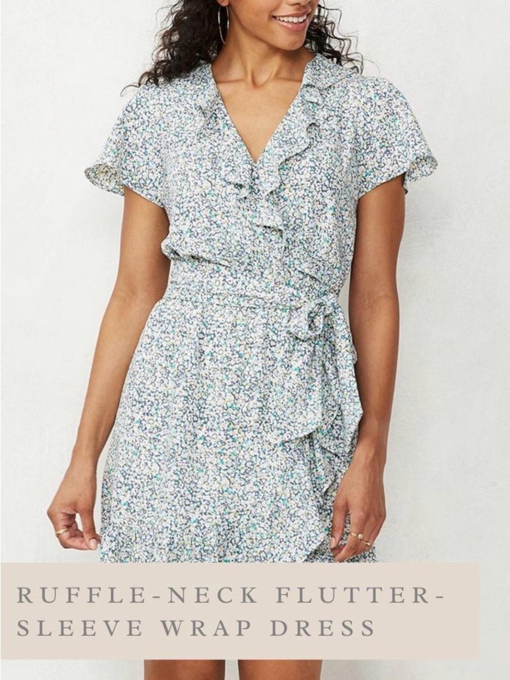 LC Lauren Conrad Green Multi Floral Tie-Waist Dress